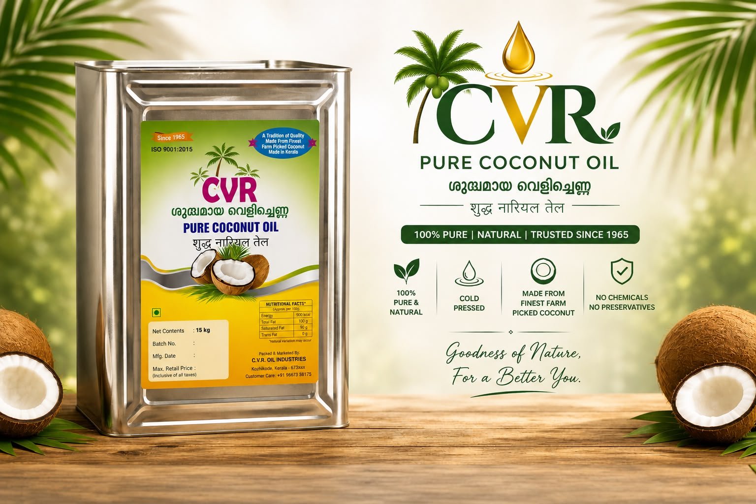 CVR Pure Coconut Oil 15kg tin